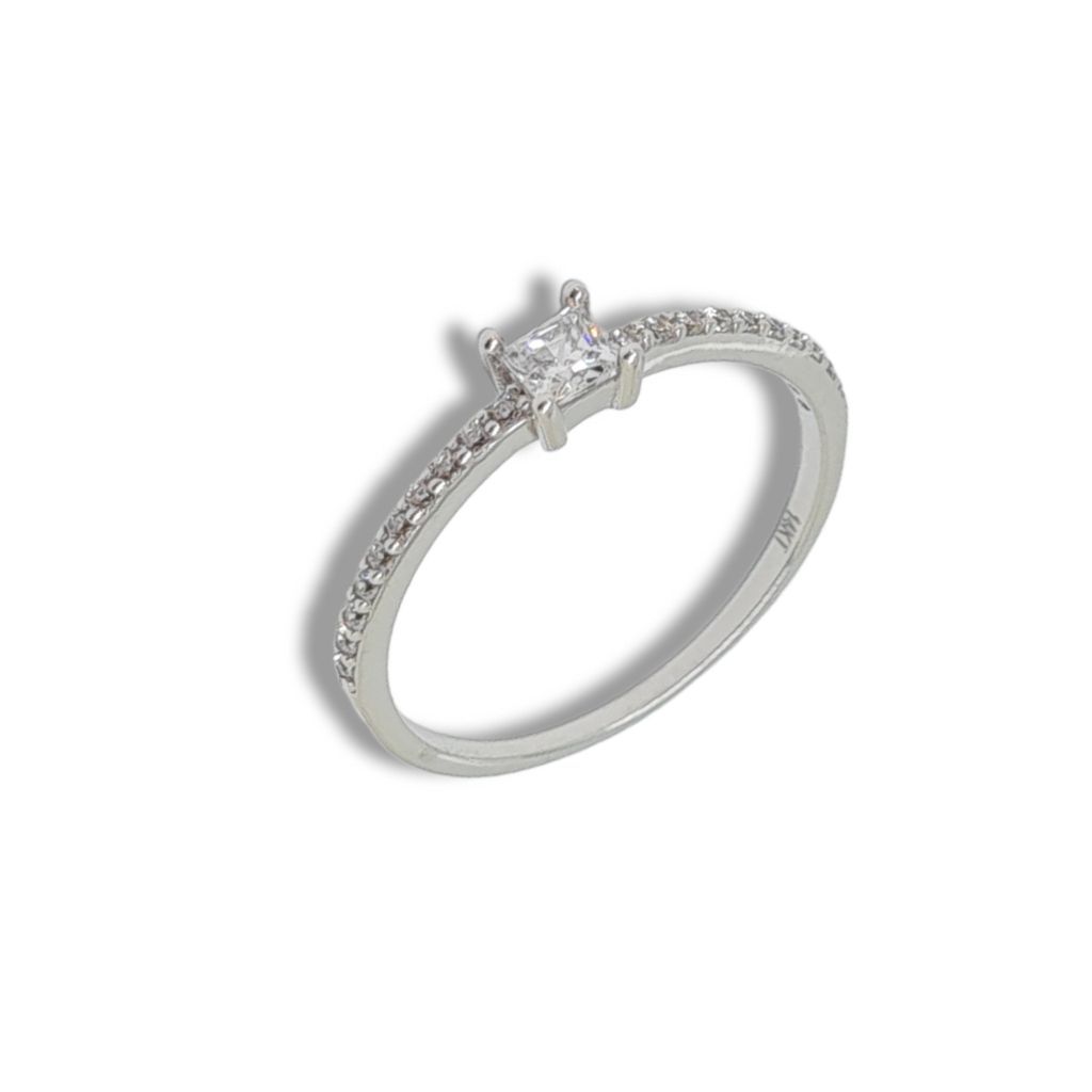 Single stone k14 white gold ring with zirkon (S232665)